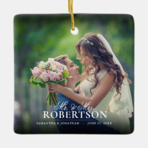 Adorno De Cerámica Elegante guión de foto Navidades recién casados
