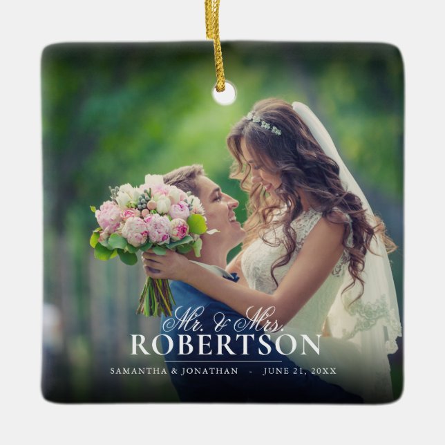 Adorno De Cerámica Elegante guión de foto Navidades recién casados (Anverso)