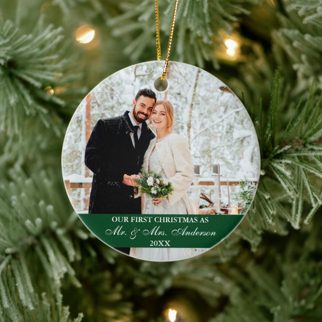 Adorno De Cerámica Elegante guión de nuestro primer verde de Navidad (Árbol)