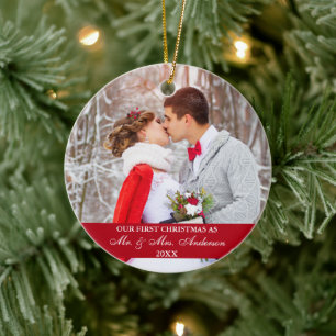 Adorno De Cerámica Elegante guión nuestro primer rojo de Navidad