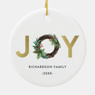 ADORNO DE CERÁMICA ELEGANTE HOLLY BERRY RED GOLD JOY WREATH NAVIDADES