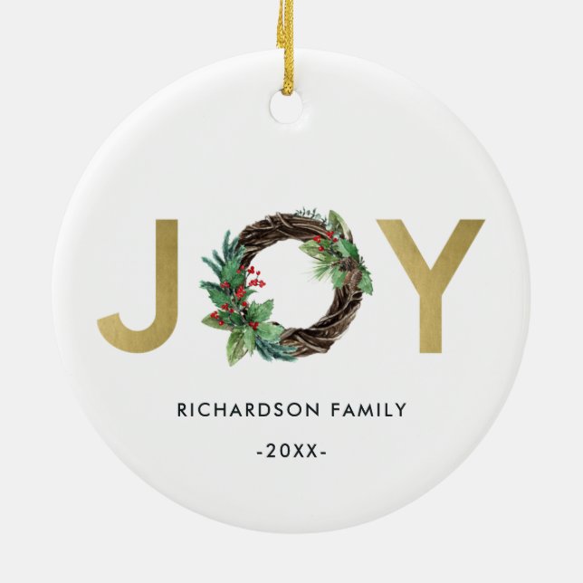 ADORNO DE CERÁMICA ELEGANTE HOLLY BERRY ROJO GOLD JOY WREATH NAVIDADE (Atrás)