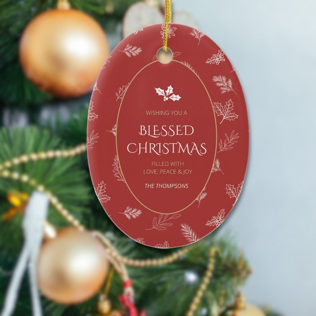 Adorno De Cerámica Elegante invierno blanco deja helado rojo (Subido por el creador)