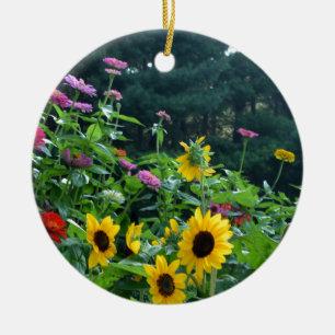 Adorno De Cerámica Elegante jardín florido girasoles zinnias daisies