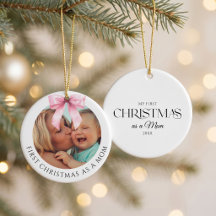 Elegante lazo rosa primera Navidad como mamá Foto
