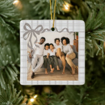 Elegante lazo y cuadros Navidad Foto Personalizada