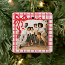 Elegante lazo y cuadros Navidad Foto Personalizada