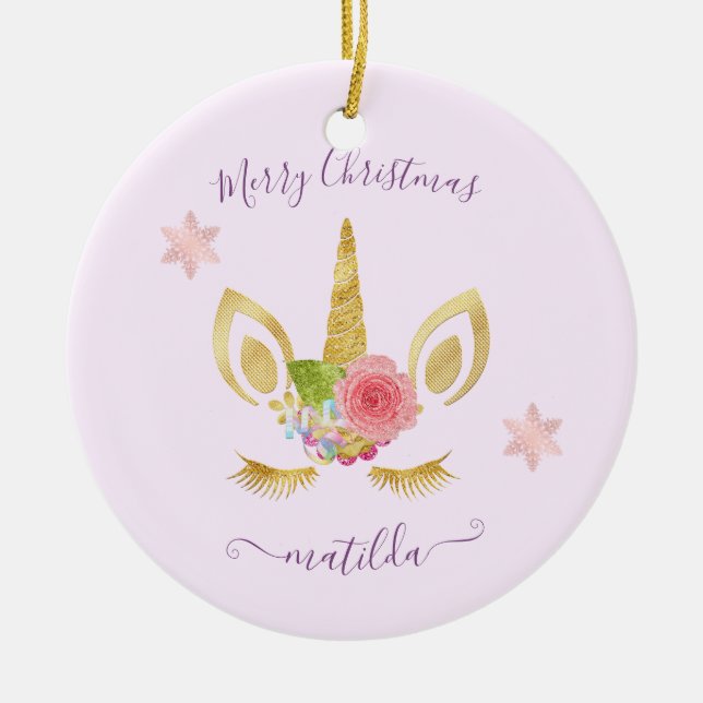 Adorno De Cerámica Elegante lindo purpurina de oro de Feliz Navidad u (Frente)