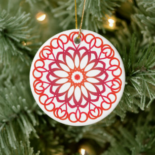 Adorno De Cerámica Elegante Mandala decorativa de Bonito Blanco y Roj