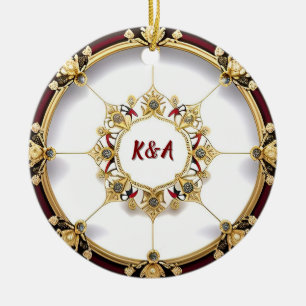 Adorno De Cerámica Elegante Marco Circular Dorado