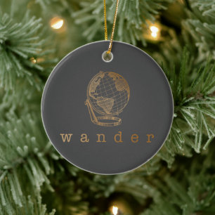 Adorno De Cerámica Elegante Minimalista Globo de Oro Viajes Navidad