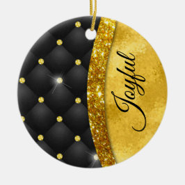 Adorno De Cerámica Elegante monograma de diamante negro purpurina de 