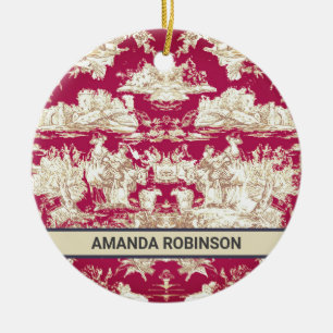 Adorno De Cerámica Elegante monograma de laca roja vintage toile de j