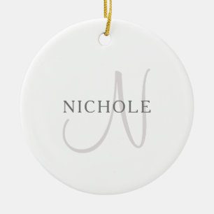 Adorno De Cerámica Elegante monograma de nombre   Blanco y gris