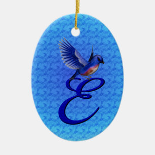 Adorno De Cerámica Elegante Monograma Inicial E Azul Pájaro
