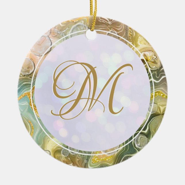 Adorno De Cerámica Elegante Monograma Resumen inicial Mármol de oro (Frente)