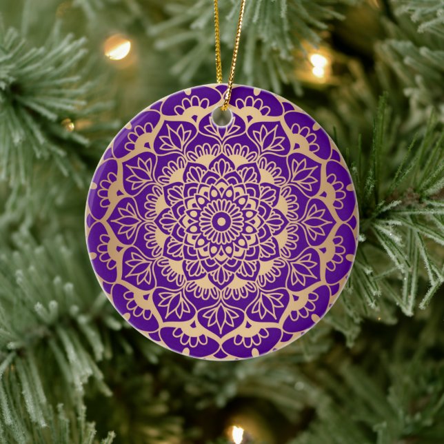 Adorno De Cerámica Elegante Morado Oro Mandala Moda Boho (Árbol)