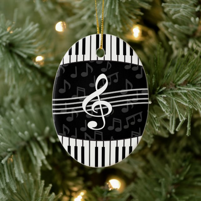 Adorno De Cerámica Elegante Music Notes Treble Clef y Piano Keys (Árbol)