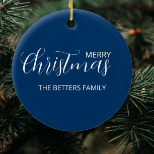 Adorno De Cerámica Elegante Navidad azul medianoche limpia