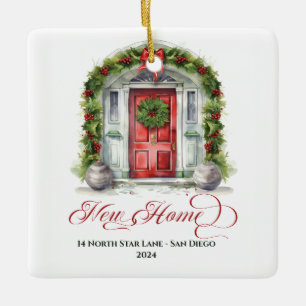 Adorno De Cerámica Elegante Navidad de Nueva Casa en Acuarela
