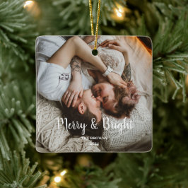 Adorno De Cerámica Elegante Navidad Merry Bright Family Photo
