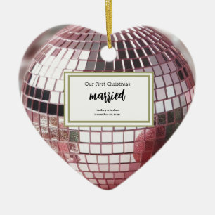 Adorno De Cerámica Elegante Navidad personalizada de recién casados e