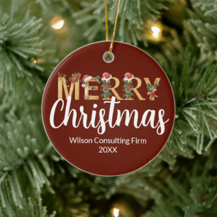 Adorno De Cerámica Elegante Navidad personalizada negocio Rojo