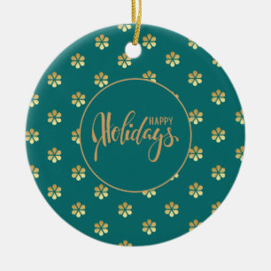Adorno De Cerámica Elegante Navidad Verde azulado y Daisy de Oro