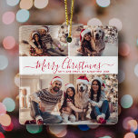 Adorno De Cerámica Elegante Navidades de Collage de fotos de color ro<br><div class="desc">Moderna caligrafía simple y elegante rojo y blanco 3 Collages de fotos Merry Christmas Script Ornament Cerámica. Esta festividad festiva, minimalista, fantástica de tres fogones de fotos Ornament presenta un collage de fotos de bonito y dice "Feliz Navidad"! El texto de "Feliz Navidad" está escrito en un guión con letras...</div>