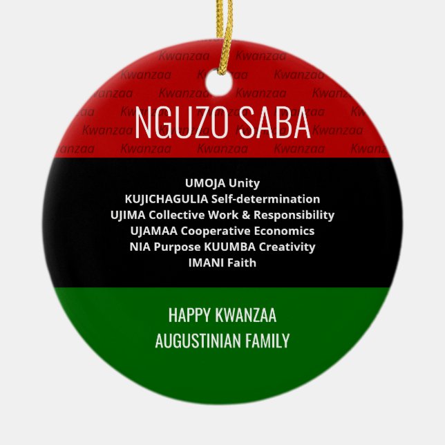 Adorno De Cerámica Elegante NGUZO SABA Happy Kwanzaa personalizado (Frente)