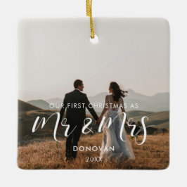 Adorno De Cerámica Elegante nuestra primera foto boda de Navidad