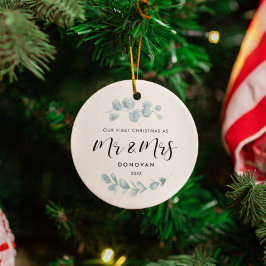 Adorno De Cerámica Elegante nuestra primera foto boda de verdor navid