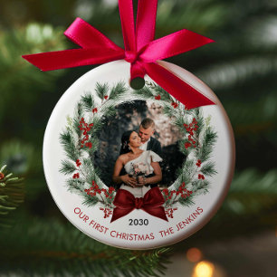 Adorno De Cerámica Elegante Nuestro Primer Navidad Juntos Pareja