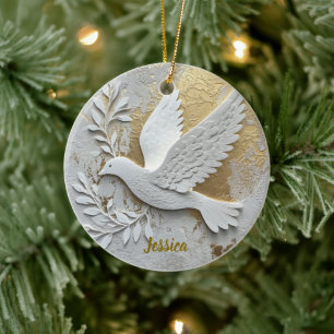 Adorno De Cerámica Elegante paloma blanca con nombre de Personalizabl