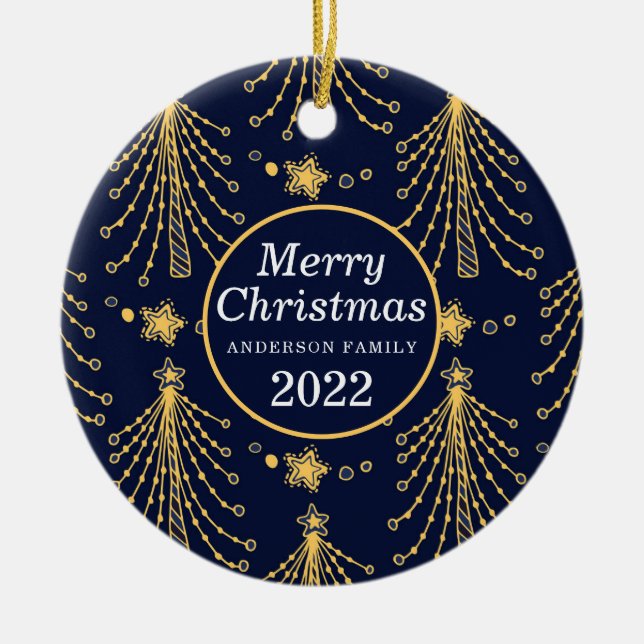 Adorno De Cerámica Elegante patrón de estrella de árbol de navidad az (Frente)