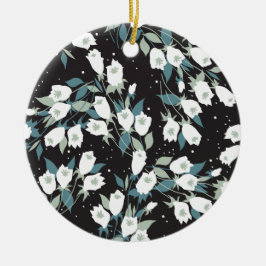 Adorno De Cerámica Elegante Patrón de flor tulipán Fondo negro