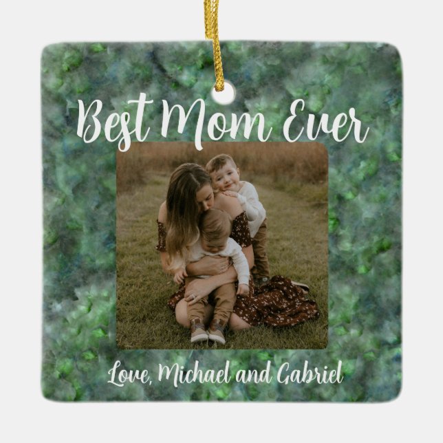 Adorno De Cerámica Elegante patrón de granito de cuarzo verde (Anverso)