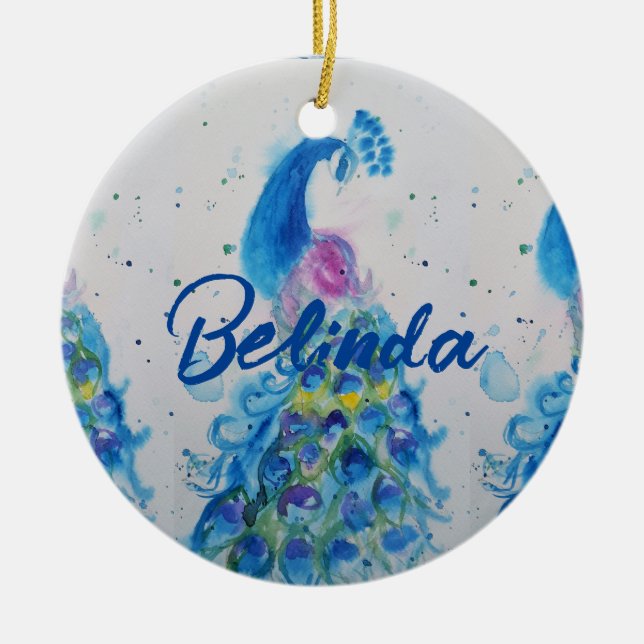 Adorno De Cerámica Elegante Peacock acuarela Aves Marina Azul (Frente)