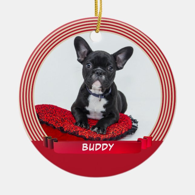 Adorno De Cerámica Elegante perro Mascota de cachorros foto cinta roj (Frente)