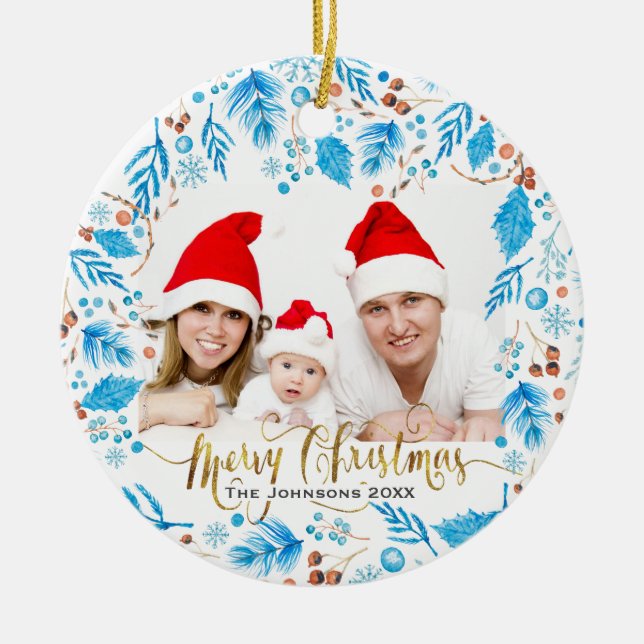 Adorno De Cerámica Elegante Personalizado del patrón invernal Navidad (Frente)