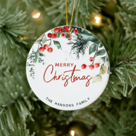 Adorno De Cerámica Elegante Personalizado navideño de invierno verde