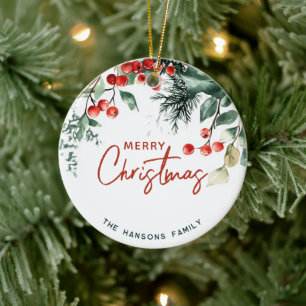 Adorno De Cerámica Elegante Personalizado navideño de invierno verde
