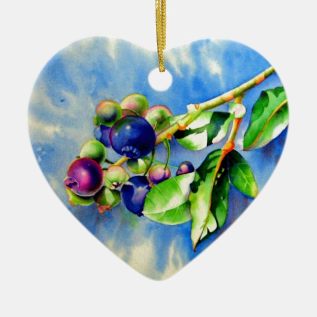 Adorno De Cerámica Elegante pintura de arándano azul acuático (Frente)