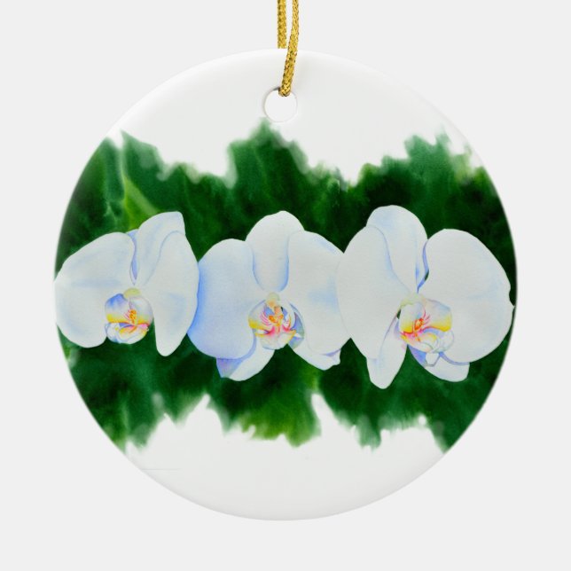 Adorno De Cerámica Elegante pintura de orquídeas de acuarela (Frente)