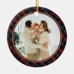 Adorno De Cerámica Elegante Plaid Clásico Foto Navidad