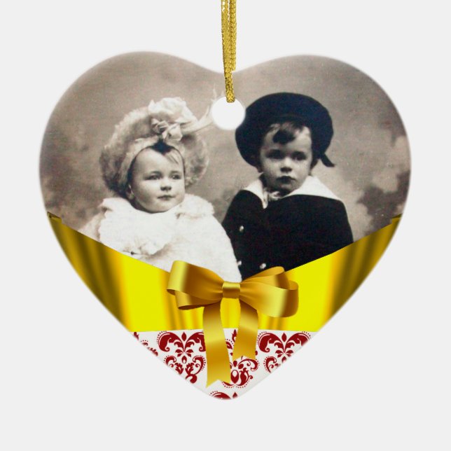 ADORNO DE CERÁMICA ELEGANTE PLANTILLA FOTOGRÁFICA DE RIBBON ROJO DAMA (Frente)