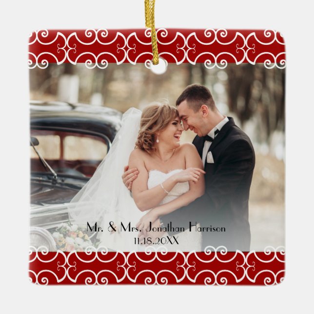 Adorno De Cerámica Elegante primer Boda de fotografía rojo casado de  (Anverso)