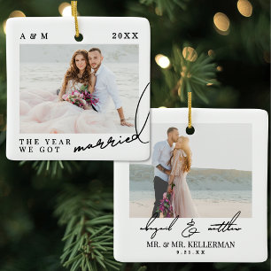 Adorno De Cerámica Elegante Primera Navidad Casados Foto