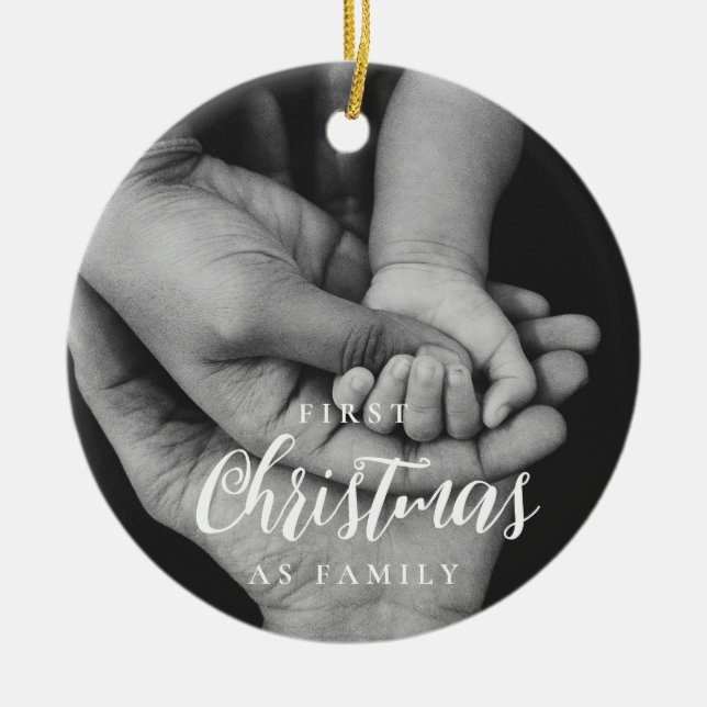 Adorno De Cerámica Elegante primera Navidad como foto familiar (Frente)