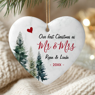 Adorno De Cerámica Elegante primera Navidad como señores corazón